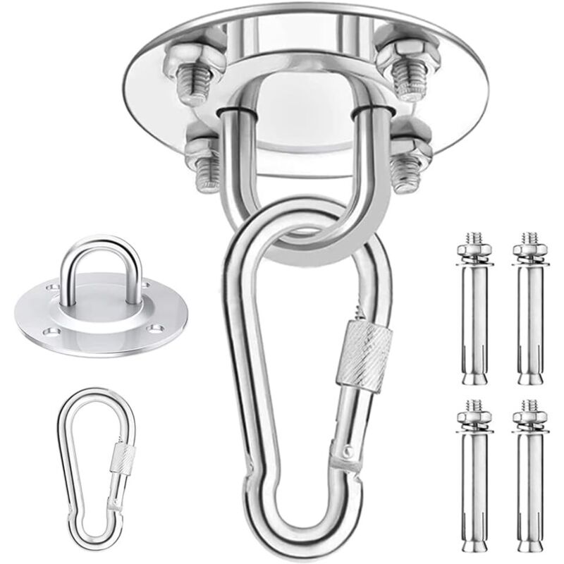 Crochet de plafond robuste, capacité de 450 kg, kit de suspension pour hamac en acier inoxydable, rotation à 180° pour ensembles en béton et en bois,