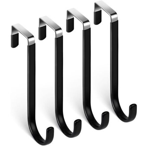 Crochet de Porte, 4 x Patère Porte en Acier Inoxydable, Crochets pour Rebord de Porte Tiroir, Porte Manteau pour Porte, Tiroir, Placard Armoire, Salle de Bains, Cuisine -Noir