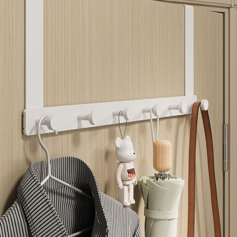 Crochet de porte à bras long sans perçage, crochet de porte en aluminium silencieux pour chambres à coucher et salles de bains, blanc, 6 crochets..DEBUNS
