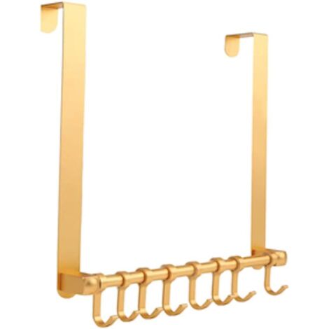 Crochet de porte doré à suspendre,Porte-manteau,Sans perçage,En aluminium spatial,Avec 8 crochets mobiles et patins anti-rayures,Peu encombrant,Pour serviettes, manteaux, sacs à dos, chapeaux