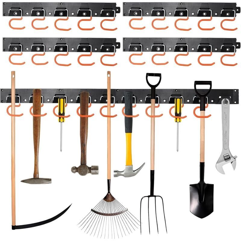 SNQ - Crochet De Rangement attachables, Organiseur Garage supports muraux pratiques,porte mop balai support ,avec 20 crochets 4 Pcs 41cm Rails pour