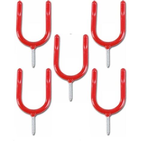 Crochet de rangement robuste pour outils de garage, vis pour atelier/jardin/abri de jardin/porte-pelle de garage, couleur rouge (lot de 5)