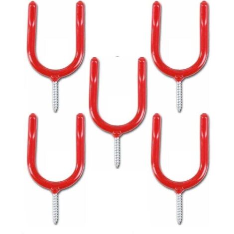 Crochet de rangement robuste pour outils de garage, vis pour atelier/jardin/abri de jardin/porte-pelle de garage, couleur rouge (lot de 5)