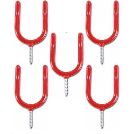 Crochet de rangement robuste pour outils de garage, vis pour atelier/jardin/abri de jardin/porte-pelle de garage, couleur rouge (lot de 5)