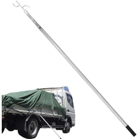 Crochet de récupération cargaison – Outil télescopique 1,5 m pour camionnette lit, poteau robuste  Pince chargement en acier inoxydable, outil préhension extensible articles blanc -
