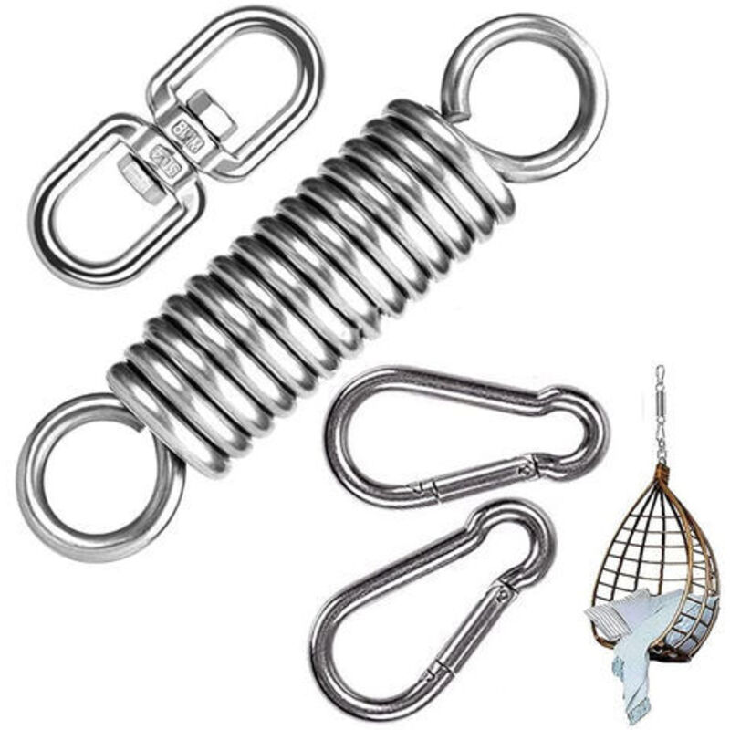 Crochet de Ressort de Hamac en Acier Inoxydable Ressort Oscillant pour Fauteuil Suspendu Balançoire Charge 250kg avec 2 Mousquetons Accessoires pour
