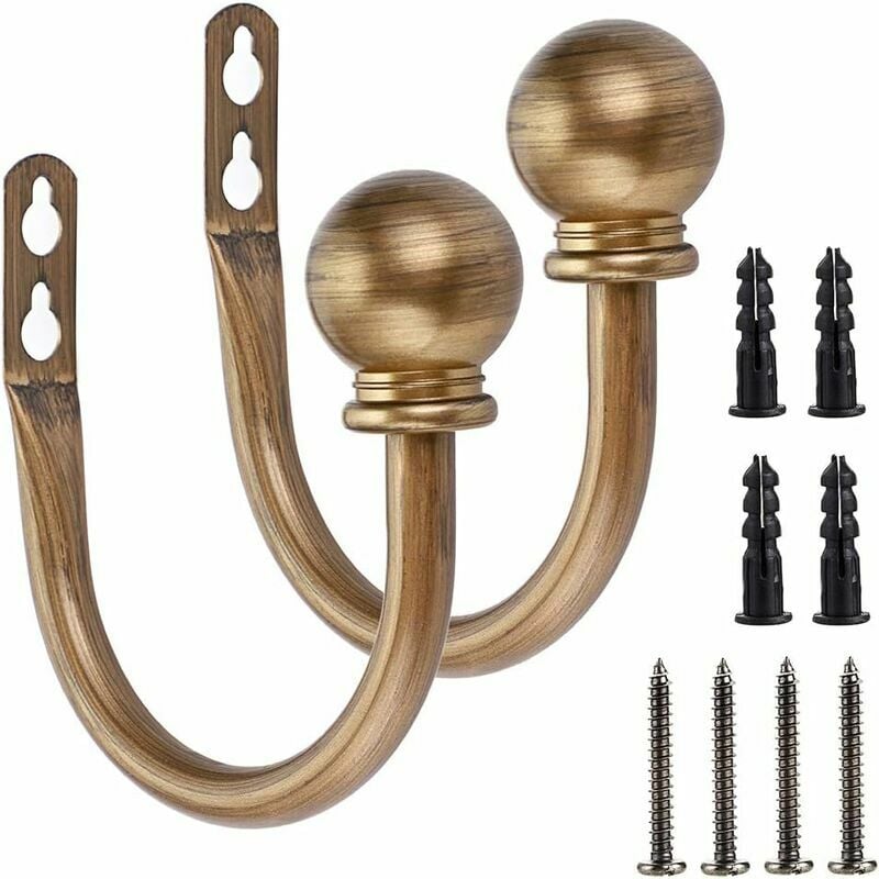 Crochet de rideau, en métal léger, style rétro, pour montage mural, serre-câble, crochet mural, pompon, cadre de rideau (bronze rouge)