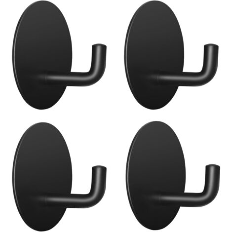 Crochet de salle de bain, crochet porte-serviettes, crochet de cuisine, autocollant, fond rond, lot de 4 (noir)