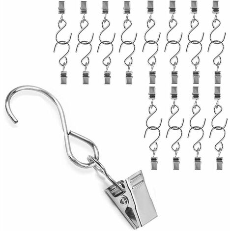 Crochet de suspension en métal Clip de suspension de rideau Crochet et pince à bûches 30pièces Irisfr（argent）