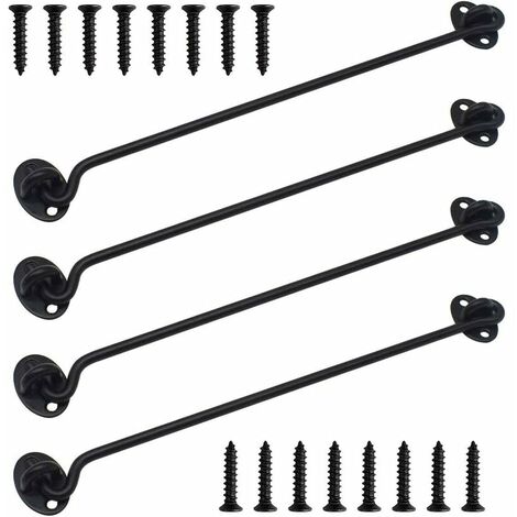 Crochet de vent en acier inoxydable massif ��paissi crochet de fen��tre �� l'ancienne crochet coupe-vent crochet 4PCS12 pouces noir
