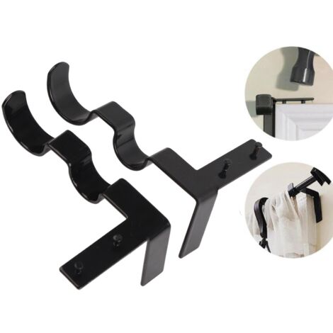 Crochet Double pour Rideaux Steel - 20lb Charge Facile - 2 Pièces Noir pour Bureau Maison