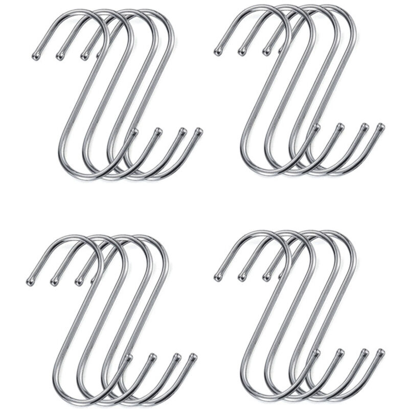 Crochet en S en acier inoxydable pour suspendre tasses, vêtements, casseroles et poêles, 16 pièces (argent, grand)