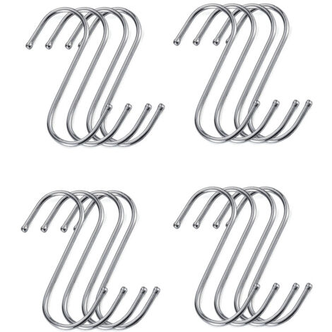 Crochet en S en acier inoxydable pour suspendre tasses, vêtements, casseroles et poêles, 16 pièces (argent, grand)