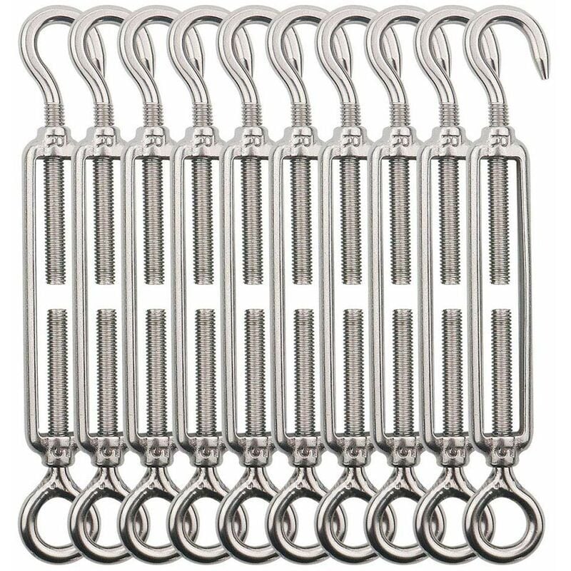 Ensoleille - Crochet et oeil de tendeur M5, tendeur de fil de tendeur en acier inoxydable 10 pièces, tendeurs réglables robustes pour fil de jardin,