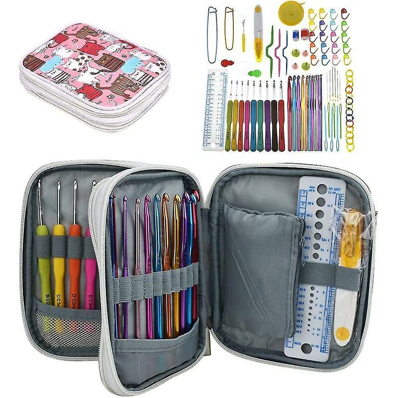 Crea - Crochet Hook Set 85 Piece Crochet Tool Ergonomic Knitting Needles With Complete Crochet Accessories And Bag With Double Zip