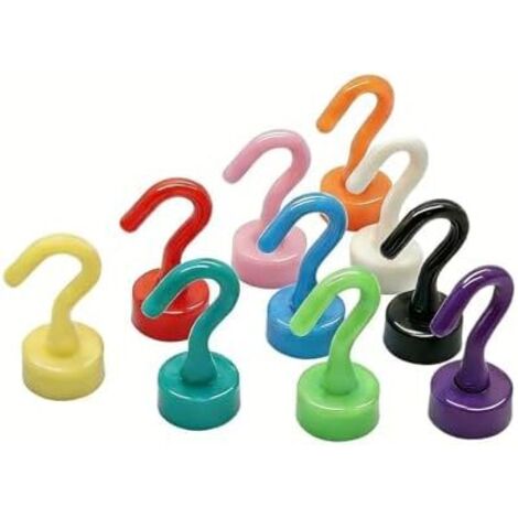 Crochet Magnetique Multicolores, 10 Pièces Aimanté Puissant en Néodyme 5 kg/11 lb pour Cuisine, Chambre à Coucher, Réfrigérateur, Micro-Ondes (10 Couleurs) -