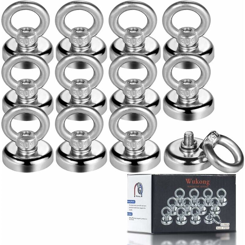 Crochet Magnetiques, 25mm Aimant Puissant 19kg Force De Traction Aimant Puissant Rond Magnétique Néodyme (12 Packs)