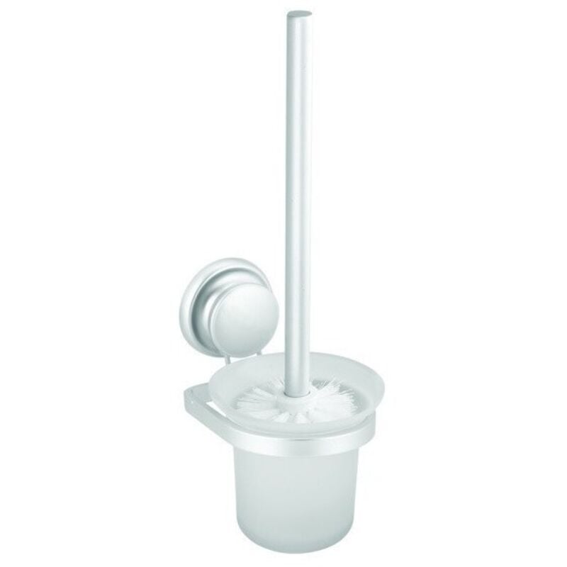 MSV - Brosse Wc avec support mural à ventouse Aluminium Blanc