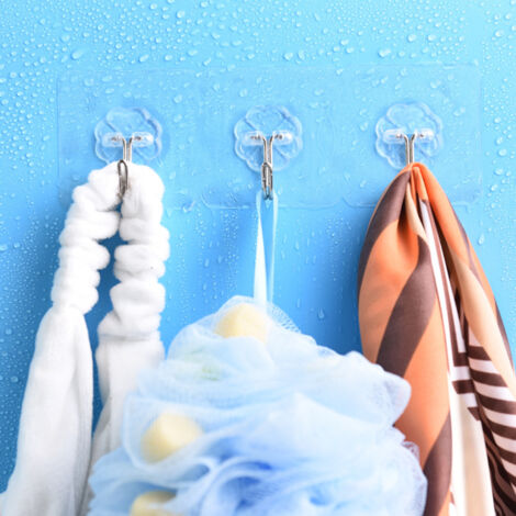 Crochet mural adhésif transparent sans vis - 2 pièces pour cuisine et salle de bain - Hanger sans perforation réutilisable