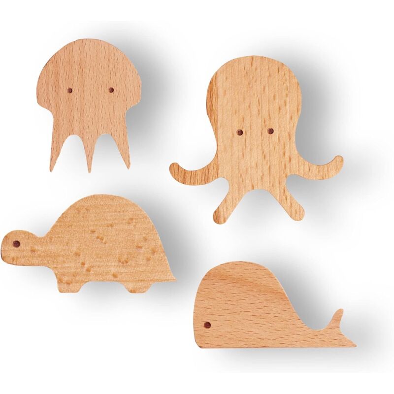 Crochet mural, crochet mural en bois pour chambre d'enfant et bébé, crochets pour manteaux d'animaux aquatiques de mer naturelle, crochets en bois,