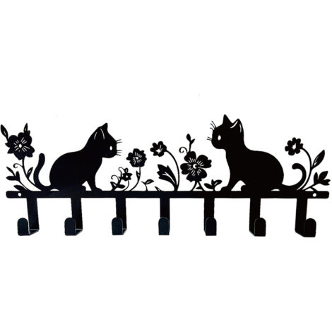 Crochet mural décoratif en fer [Two Cats] - 5 pièces pour porte, clés et serviettes