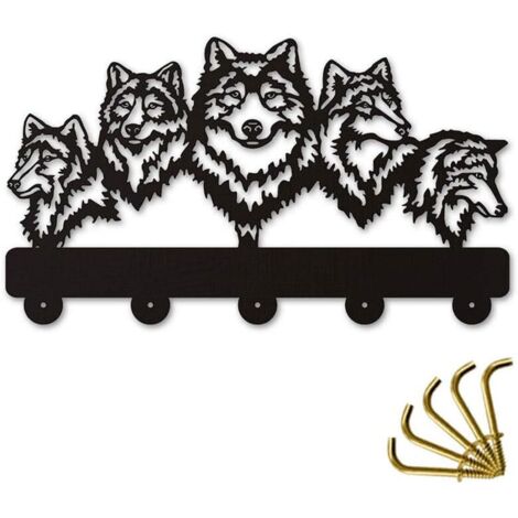 Crochet Mural décoratif Mural en Bois de la Faune des Loups de la Famille Wolf Crochets muraux Porte-Manteau Porte-clés Crochet Organisateur, Noir