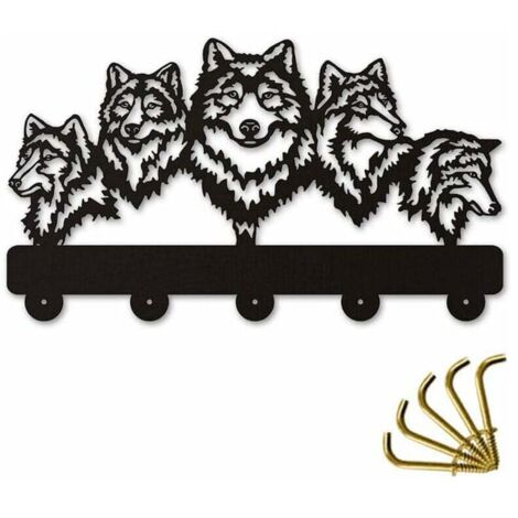 Crochet Mural décoratif Mural en Bois de la Faune des Loups de la Famille Wolf Crochets muraux Porte-Manteau Porte-clés Crochet Organisateur, Noir-Fei Yu