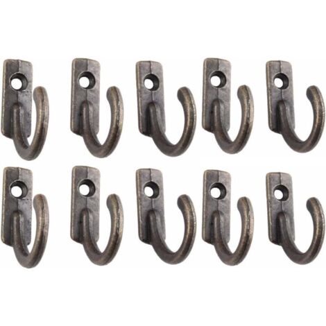Crochet mural décoratif vintage en bronze – Lot de 10 crochets en alliage de zinc – Dimensions 27x7x22mm – Pour clés et accessoires - 10Pcs