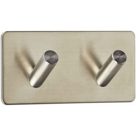 Crochet Mural double (2 Crochets) 90 x 45 x 29 mm Acier Inox brossé Autoadhésif avec Patin Adhésif 3M pour Cuisine