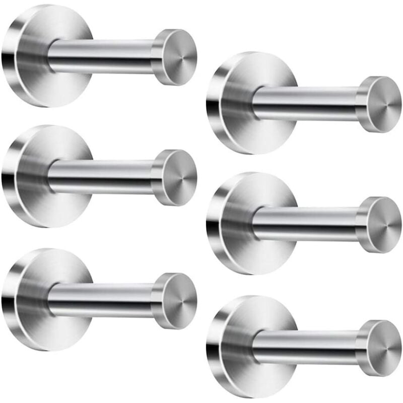 Image of Wandhaken aus Edelstahl, Wandgarderobenhaken, Chrom, runder Sockel - 6 Stück