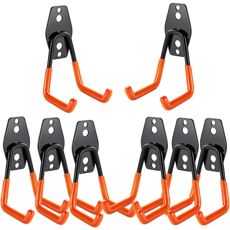 Crochet Mural Garage 8PC, Rangement Garage,Crochet Mural en Acier Fortes pour Êchelle,Vélos,Tuyaux,Outils électriques(Orange)
