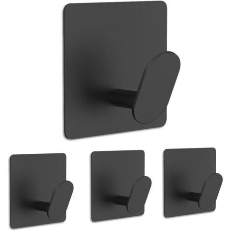 Crochet mural, patère, crochet de porte, convient pour salle de bain, chambre à coucher, fond carré, lot de 4 (noir)