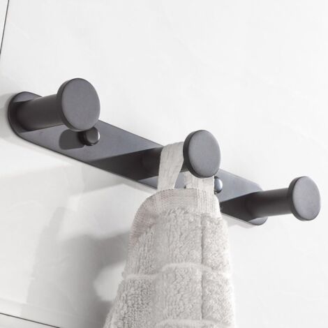 Crochet Mural Patères Porte Manteaux avec 3 Crochets En Acier Inoxydable Pour Porte-manteau, Serviettes, Chapeau Finition Noire Accessoire Toilettes Salle de Bain