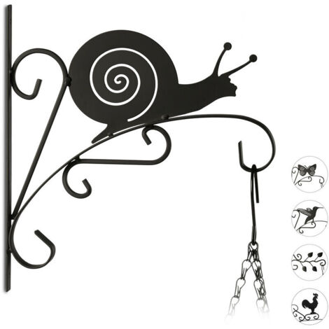 Crochet mural pour plantes escargot suspensions pot de fleurs en métal décoration de jardin HxlxP 30 x 28 x 2 cm, noir