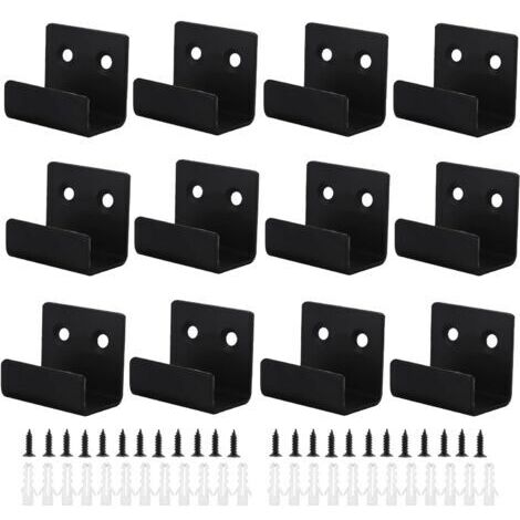 Crochet Mural Robuste 12Pcs Support Mural Miroir de Fixation Crochets Muraux Crochet Mural a Visser avec Vis pour Bain Cuisine Garage(Noir, Largeur Intérieure de 21mm)