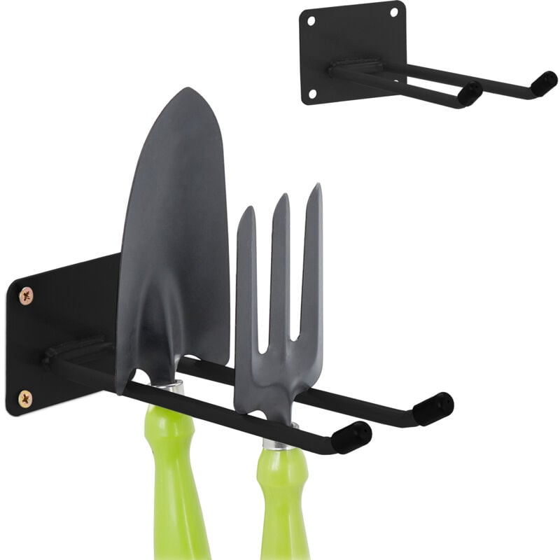 Porte-outils mural en lot de 2, pour le garage, l'atelier ou la cave, longueur : 24 cm, noir - Relaxdays