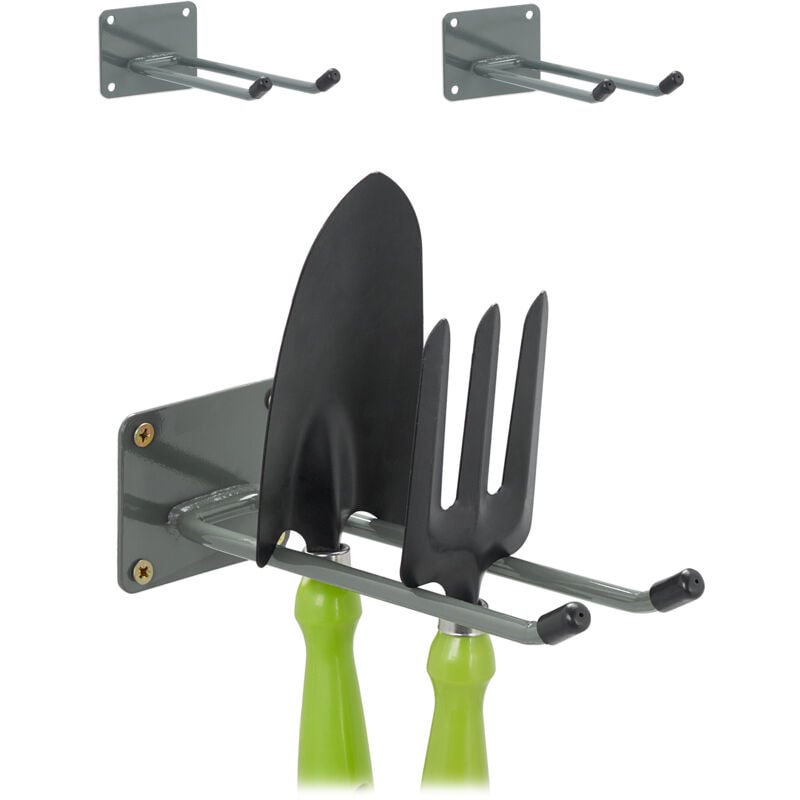 Relaxdays Porte-outils mural en lot de 3, pour le garage, l’atelier ou la cave, en acier, longueur : 24 cm, anthracite