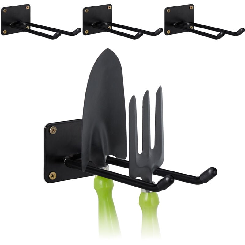 Relaxdays - Porte-outils mural en lot de 4, pour le garage, l'atelier ou la cave, longueur : 24 cm, noir