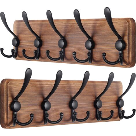Crochet mural triple bambou noir – longueur 43cm, charge lourde, pour manteaux vestes sacs, installation facile et design naturel