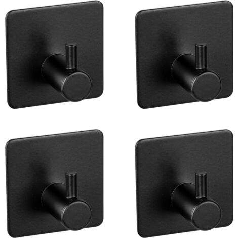 Crochet mural WENKO Ureo noir 4 pièces adhésif pour cuisine crochet mural adhésif inox crochet serviette cuisine crochet cuisine noir sans percer idéal pour la salle de bain et la cuisine
