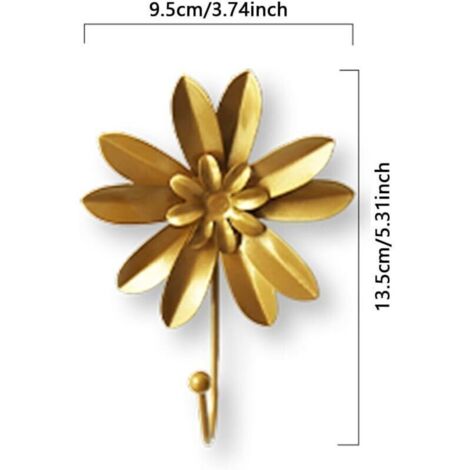 Crochet Murale Vintage en Forme de Fleur Dorée – Lot de 4 Crochets Robustes pour Chambre, Entrée, Manteaux, Chapeaux et Écharpes