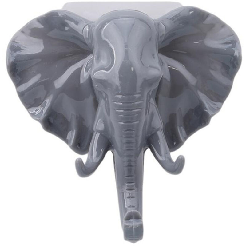 Crochet mural/porte/sac autocollant en forme de tête d'éléphant (gris) - 1 pièce