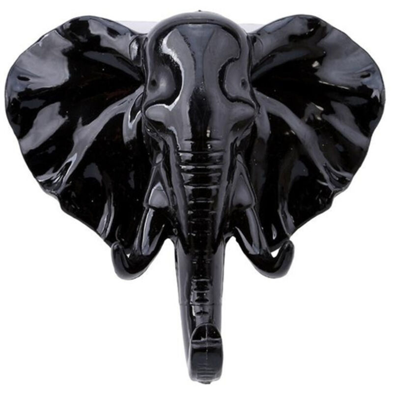 Crochet mural/porte/sac autocollant en forme de tête d'éléphant (noir) - 1 pièce