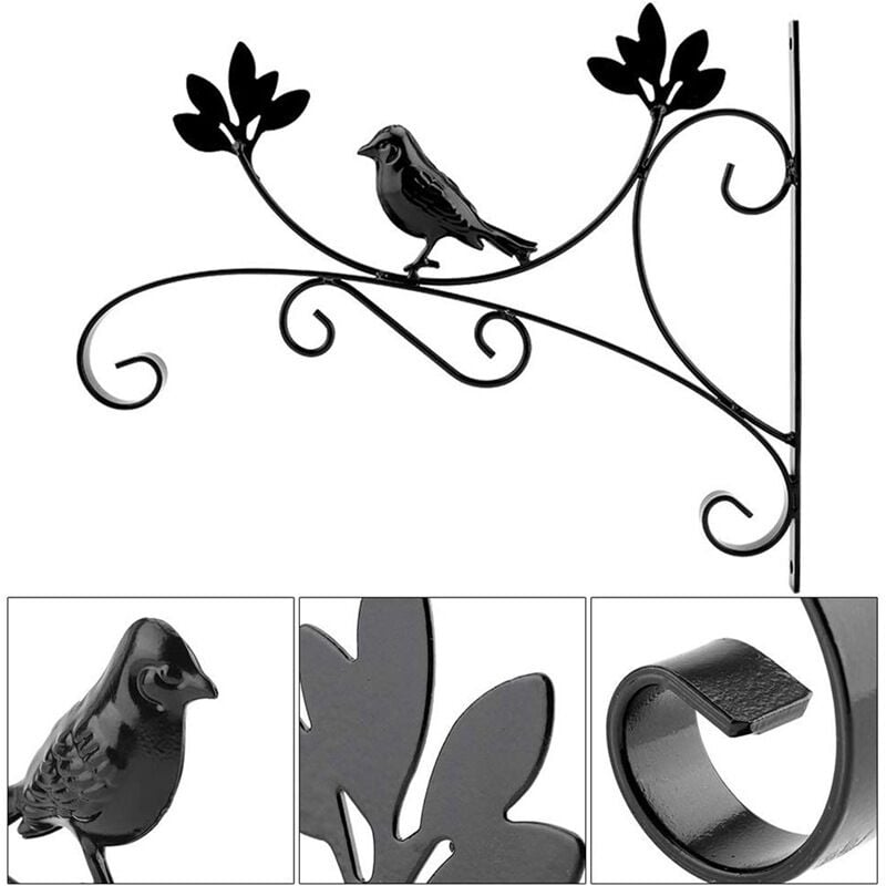 Crochet Noir Suspension Plante Forme de Oiseaux Supports de Panier Suspendus en Métal pour Jardin Balcon - black