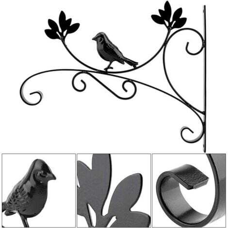 Crochet Noir Suspension Plante Forme de Oiseaux Supports de Panier Suspendus en Métal pour Jardin Balcon