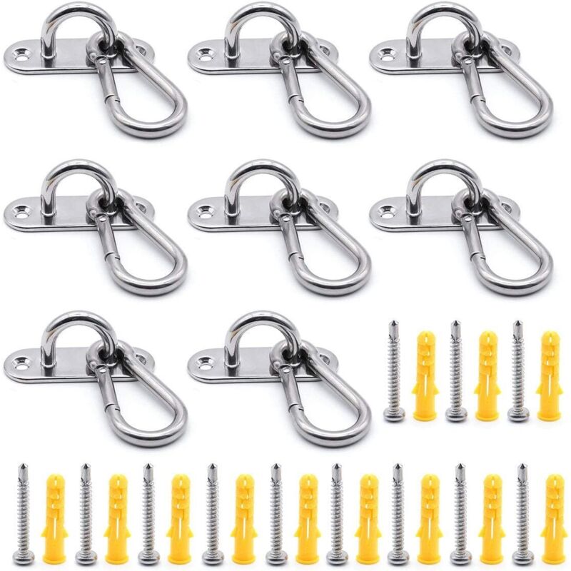 Crochet Plafond 60mm, Pontet INOX M6 (8 Pcs) et Mousquetons M6 (8 Pcs), Combinaison de Crochet Plafond de 60mm de Long