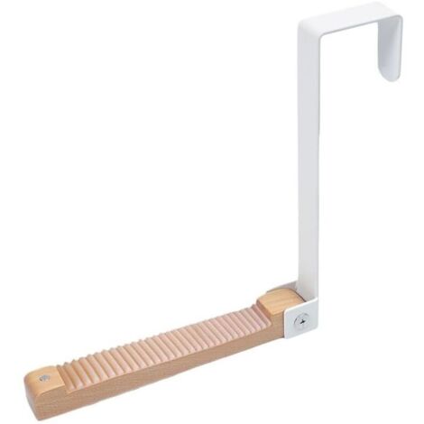 Crochet pliable, porte-manteau pliable à suspendre, métal et bois, (pour feuillure de porte de 4,5 cm) (blanc)
