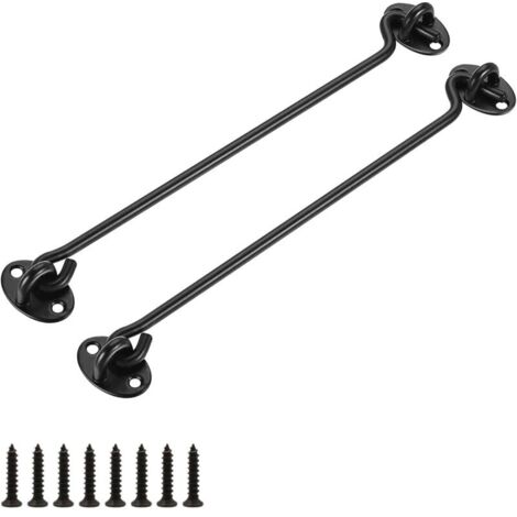 Crochet Porte, 2 Pièces 300 mm Fermeture Porte Acier Inoxydable, Loquet Porte Noir, Crochet Fenetre pour Portes, Fenêtres de Garage, Maisons de Jardin, Chalets