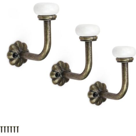 Crochet Porte Manteau. 3 Pièces Patere Vintage. Céramique Porte Manteau Mural. Alliage de Zinc avec 6 Vis. Patere Murale pour Suspendre Vêtements. Chapeaux