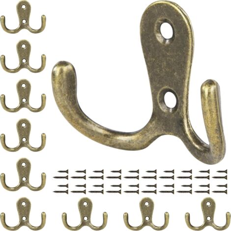 Crochet Porte Manteau Double Patères à Vêtements avec Vis Crochet de Manteau Mural pour Salle de Bain Cuisine 10 Pièces Bronze